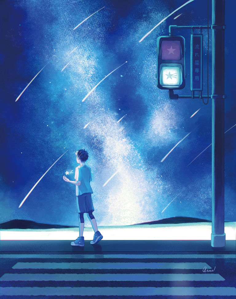 划破夜空的光芒:流星插画特辑
