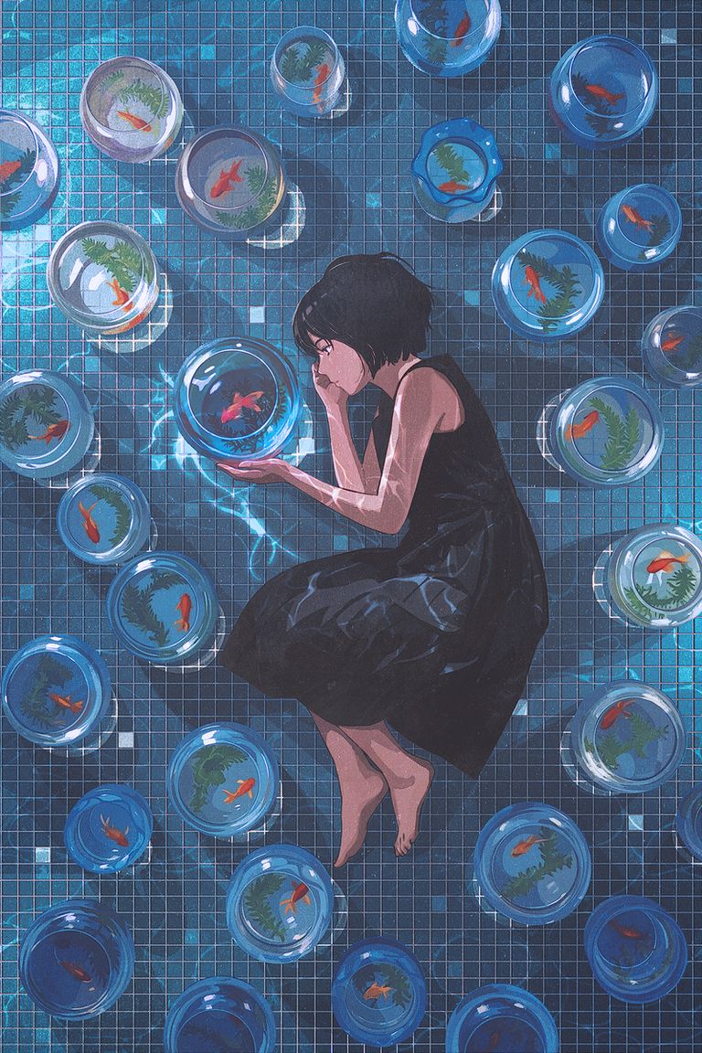 悠然游弋的金鱼插画特辑